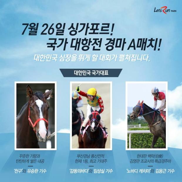 Cheon Gu, Gamdonguibada and Nobody Catch Me, the three Korea-trained horses in SIngapore